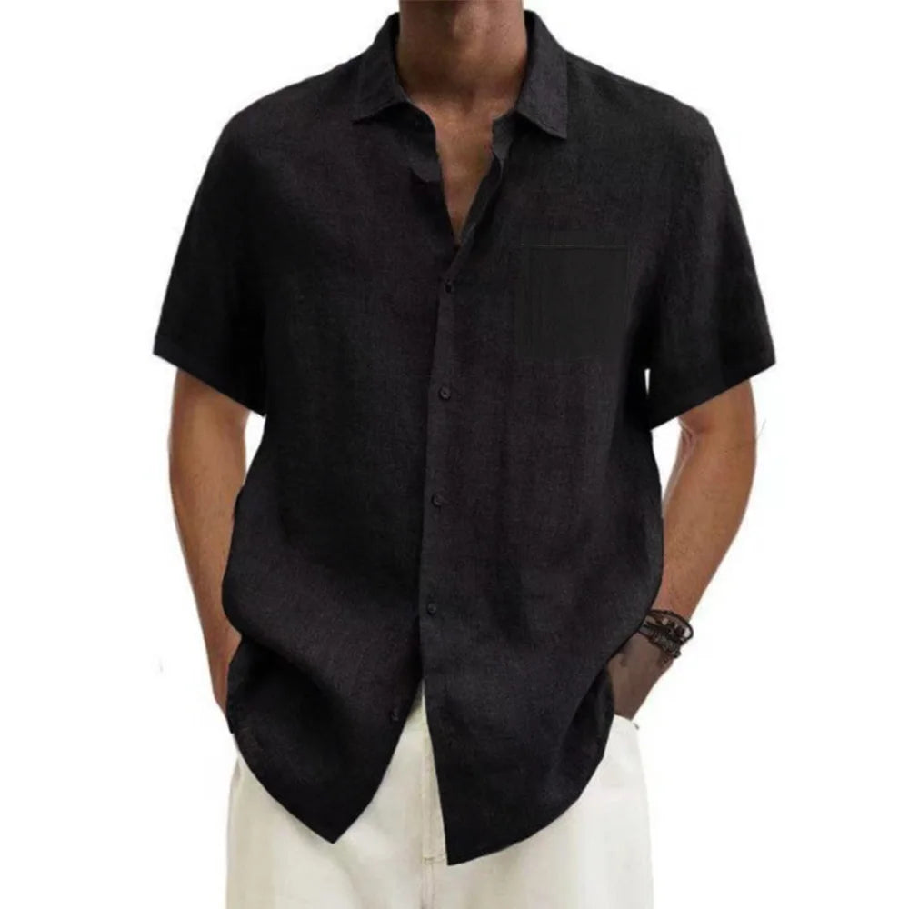 Men’s Cotton Linen Short Sleeve Shirt – Lightweight Summer Casual Button-Up | Breathable Beach & Vacation Style