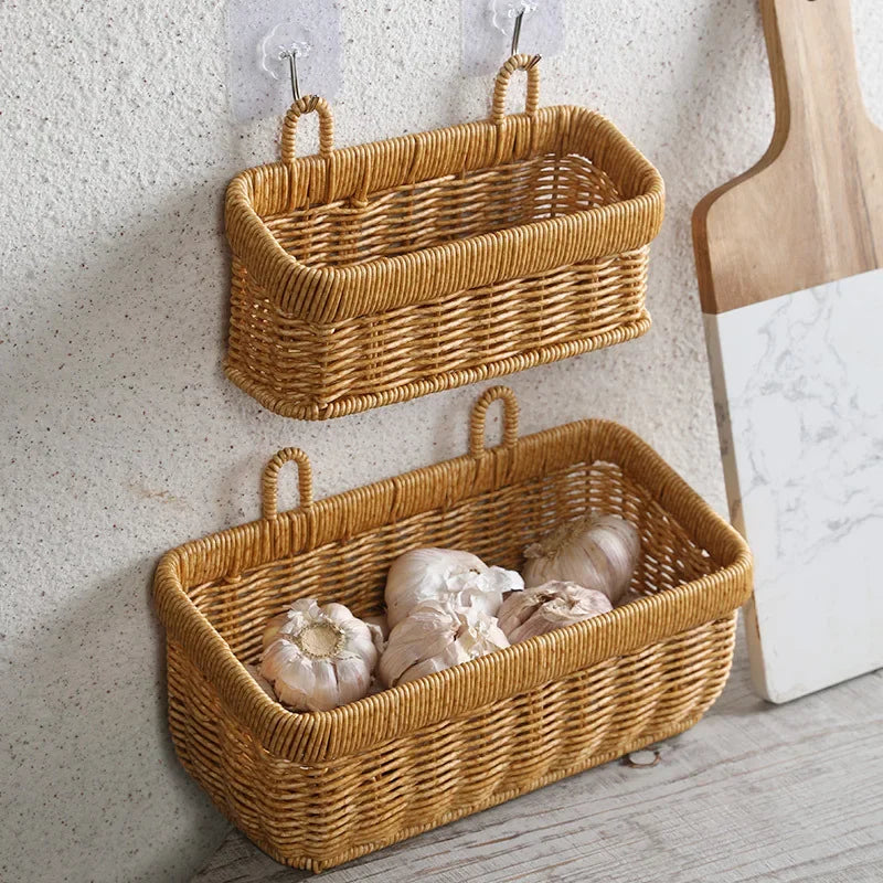 Handwoven Wall Hanging Storage Basket – Decorative Rattan Organizer for Kitchen, Living Room & Garden