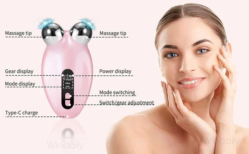 EMS Facial Lifting Massager – Microcurrent Face Roller for Skin Tightening, Anti-Aging & Wrinkle Reduction | Rejuvenating Beauty Device