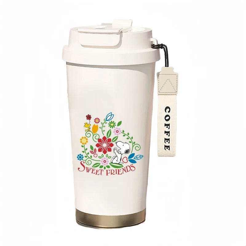 500ml Snoopy Thermos Bottle with Straw – Cute Cartoon Insulated Cup for Coffee, Tea & Milk