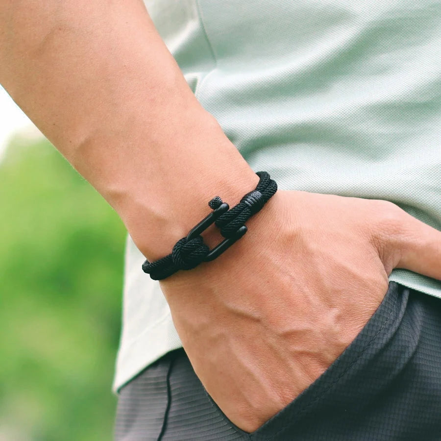 Men’s Nautical Wrap Bracelet – Stainless Steel Buckle & Rope Design