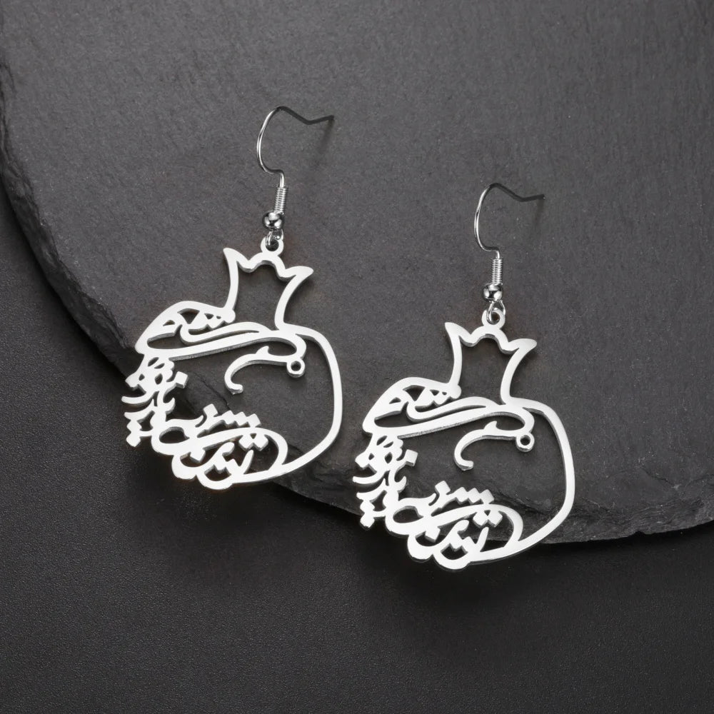 Persian Pomegranate “Eshgh” Earrings – Golden Stainless Steel Dangle Design