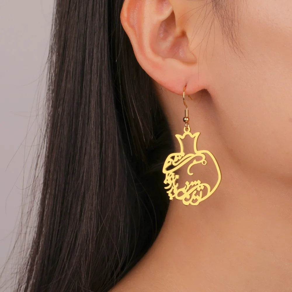Persian Pomegranate “Eshgh” Earrings – Golden Stainless Steel Dangle Design