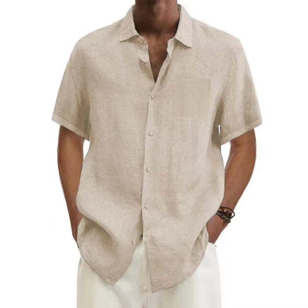 Men’s Cotton Linen Short Sleeve Shirt – Lightweight Summer Casual Button-Up | Breathable Beach & Vacation Style