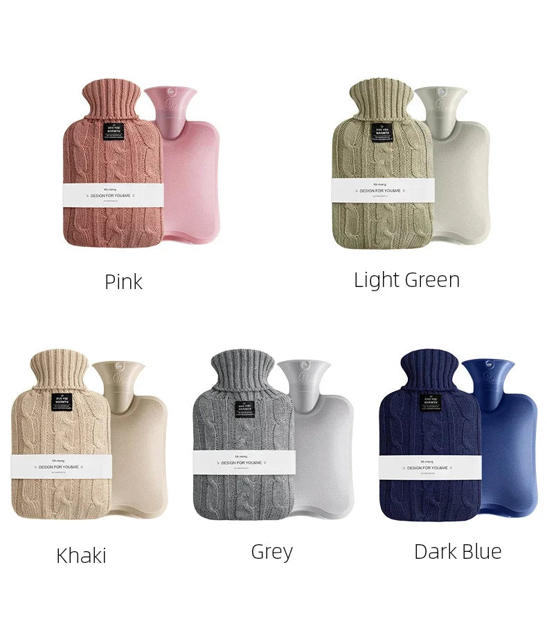 2000ml Hot Water Bottle with Knitted Cover – Reusable Hot Water Bag for Stomach, Hands & Feet – Perfect for Winter & Pain Relief