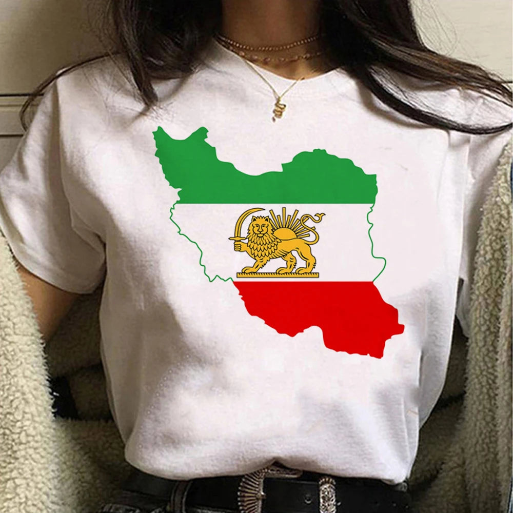Persian Iran Map Women’s T-Shirt – Golden Calligraphy Design