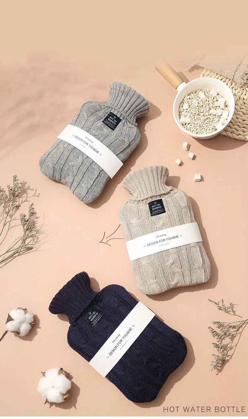 2000ml Hot Water Bottle with Knitted Cover – Reusable Hot Water Bag for Stomach, Hands & Feet – Perfect for Winter & Pain Relief