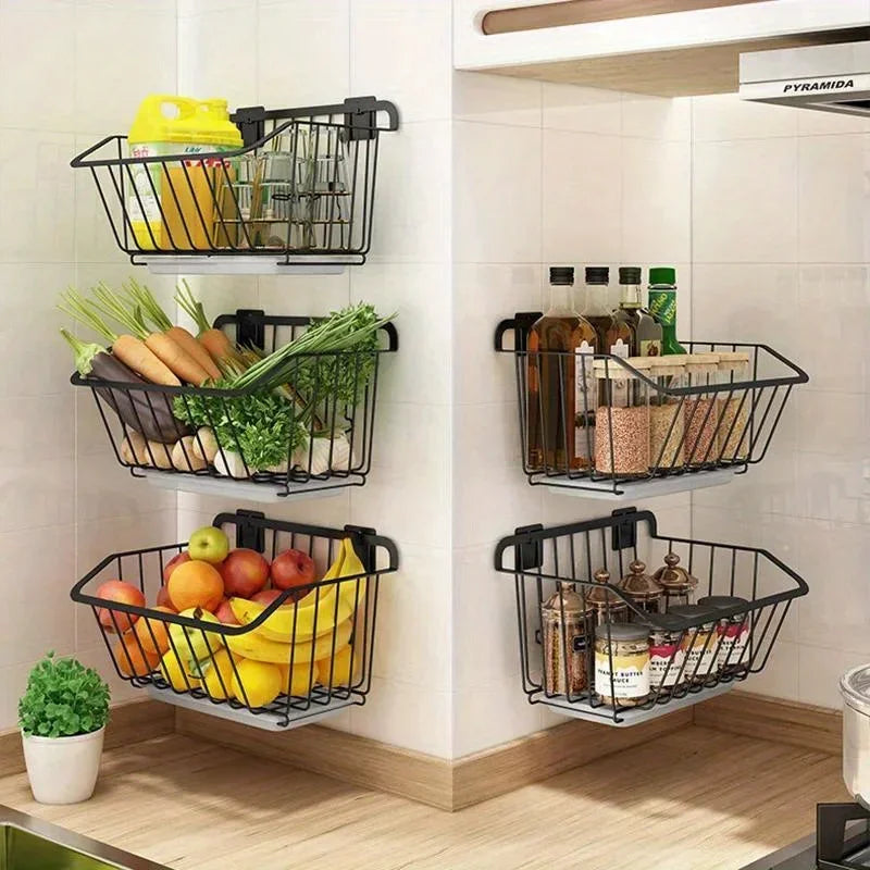 Wall-Mounted Kitchen Storage Basket – Stainless Steel Fruit & Vegetable Organizer