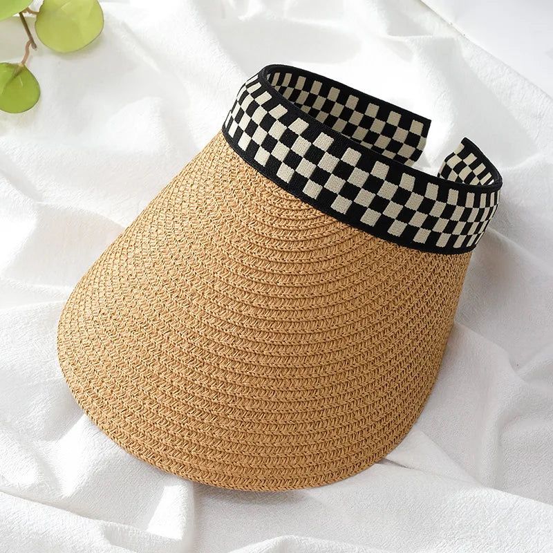 Summer Straw Sun Visor Hat – Adjustable Bowknot Design, Perfect for Beach & Casual Wear
