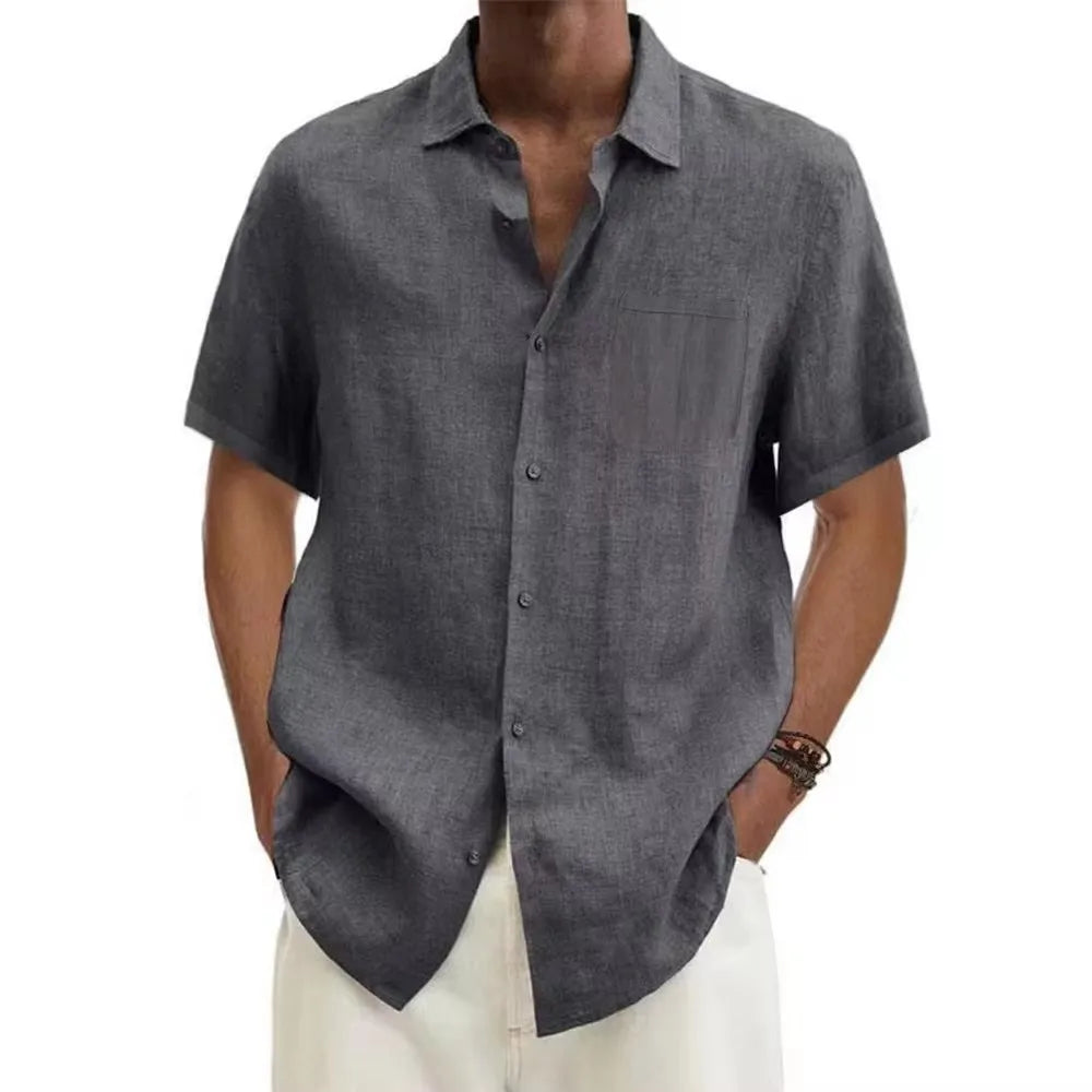 Men’s Cotton Linen Short Sleeve Shirt – Lightweight Summer Casual Button-Up | Breathable Beach & Vacation Style