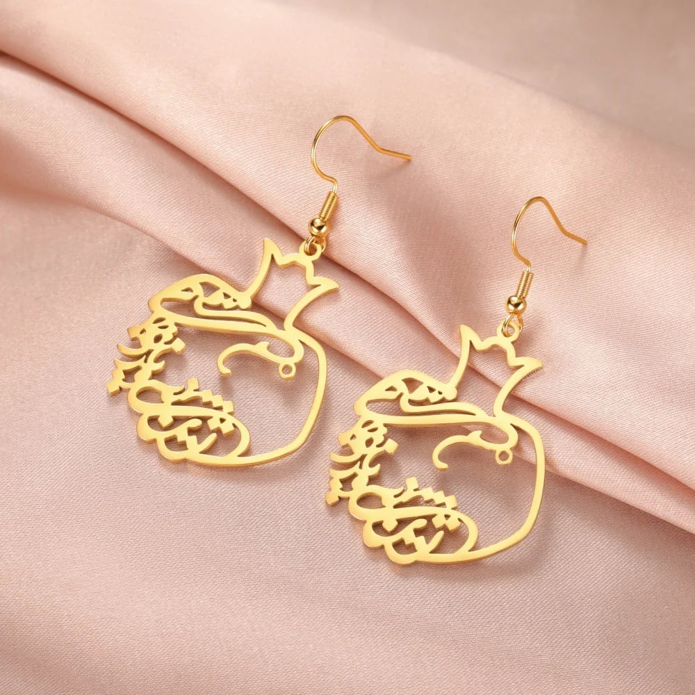 Persian Pomegranate “Eshgh” Earrings – Golden Stainless Steel Dangle Design