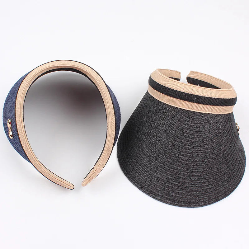 Summer Straw Sun Visor Hat – Adjustable Bowknot Design, Perfect for Beach & Casual Wear