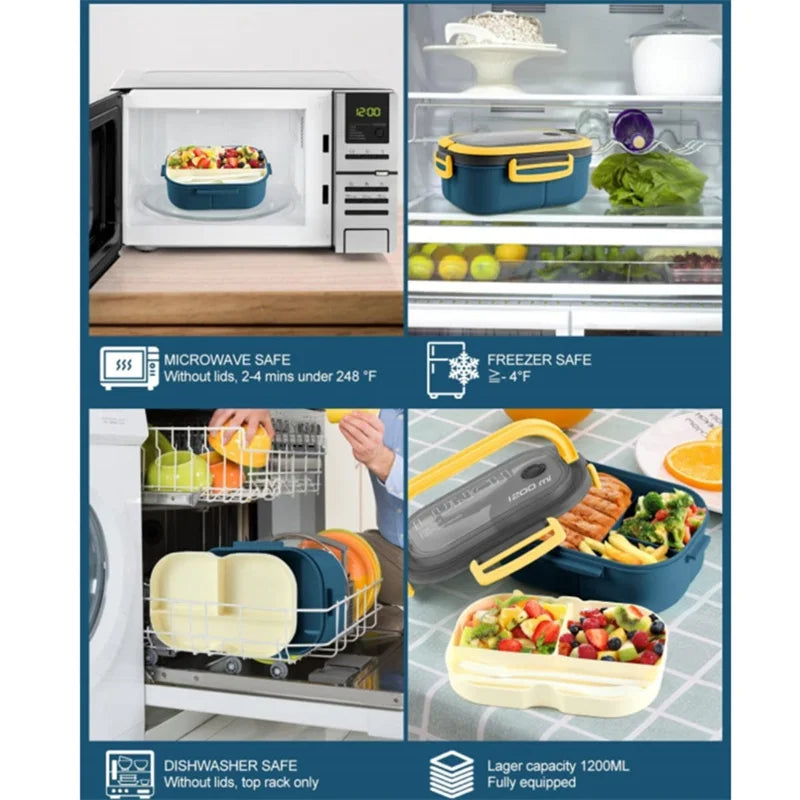 1200ML 2-Layer Bento Lunch Box with Spoon & Fork – Leakproof Microwave Food Container