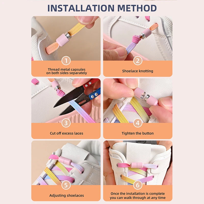 Colorful No-Tie Elastic Shoelaces – Easy Slip-On Buckle Laces for Sneakers