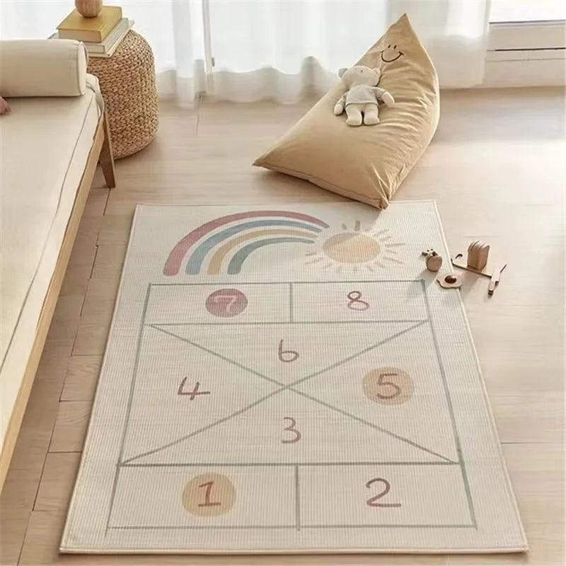 Rainbow Cartoon Kids Carpet – Soft, Non-Slip, Washable Rug