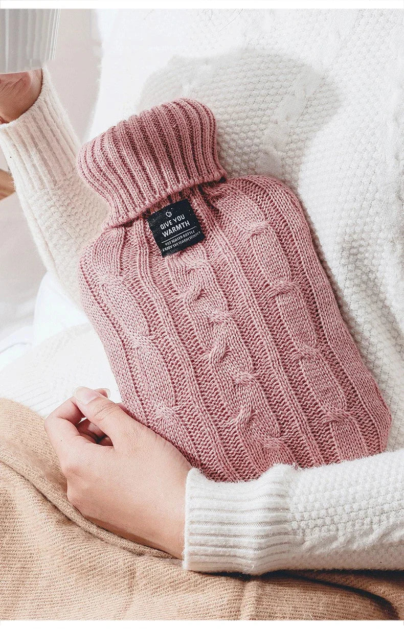 2000ml Hot Water Bottle with Knitted Cover – Reusable Hot Water Bag for Stomach, Hands & Feet – Perfect for Winter & Pain Relief