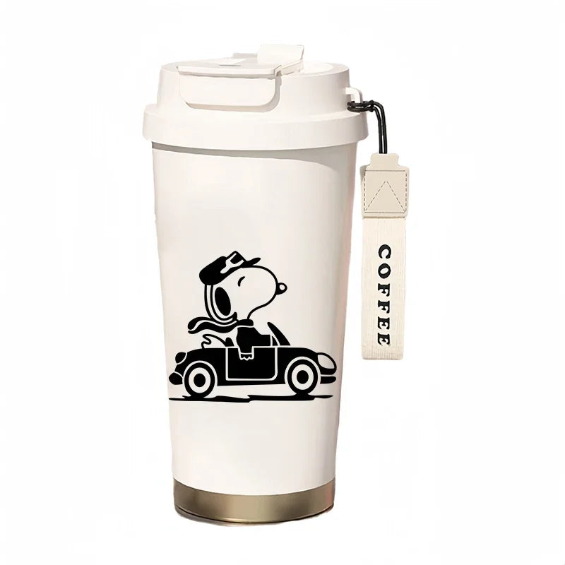 500ml Snoopy Thermos Bottle with Straw – Cute Cartoon Insulated Cup for Coffee, Tea & Milk
