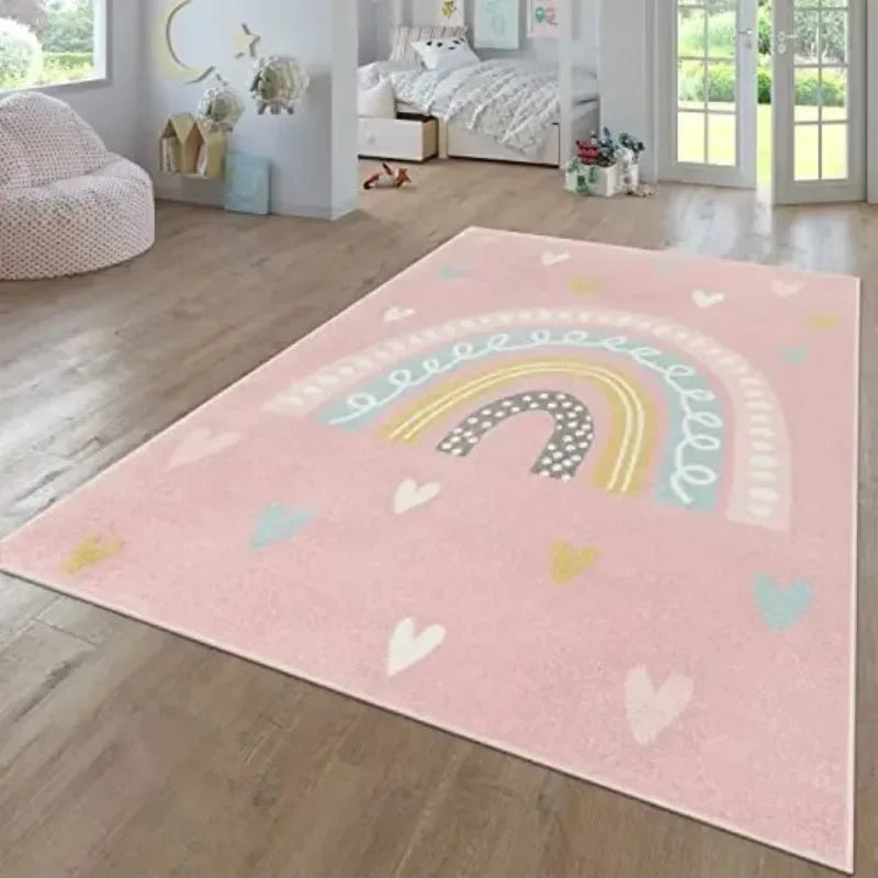 Rainbow Cartoon Kids Carpet – Soft, Non-Slip, Washable Rug