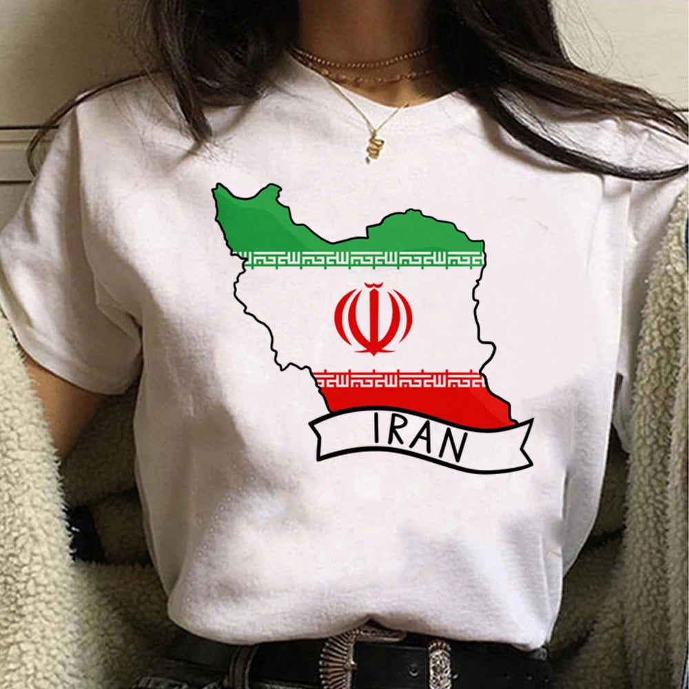 Persian Iran Map Women’s T-Shirt – Golden Calligraphy Design