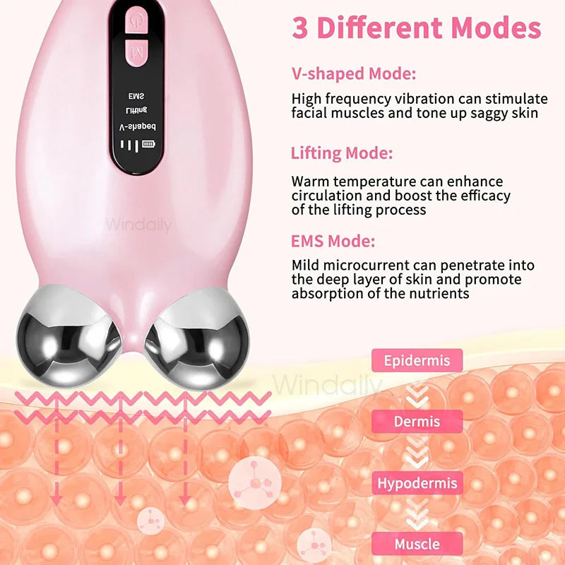 EMS Facial Lifting Massager – Microcurrent Face Roller for Skin Tightening, Anti-Aging & Wrinkle Reduction | Rejuvenating Beauty Device
