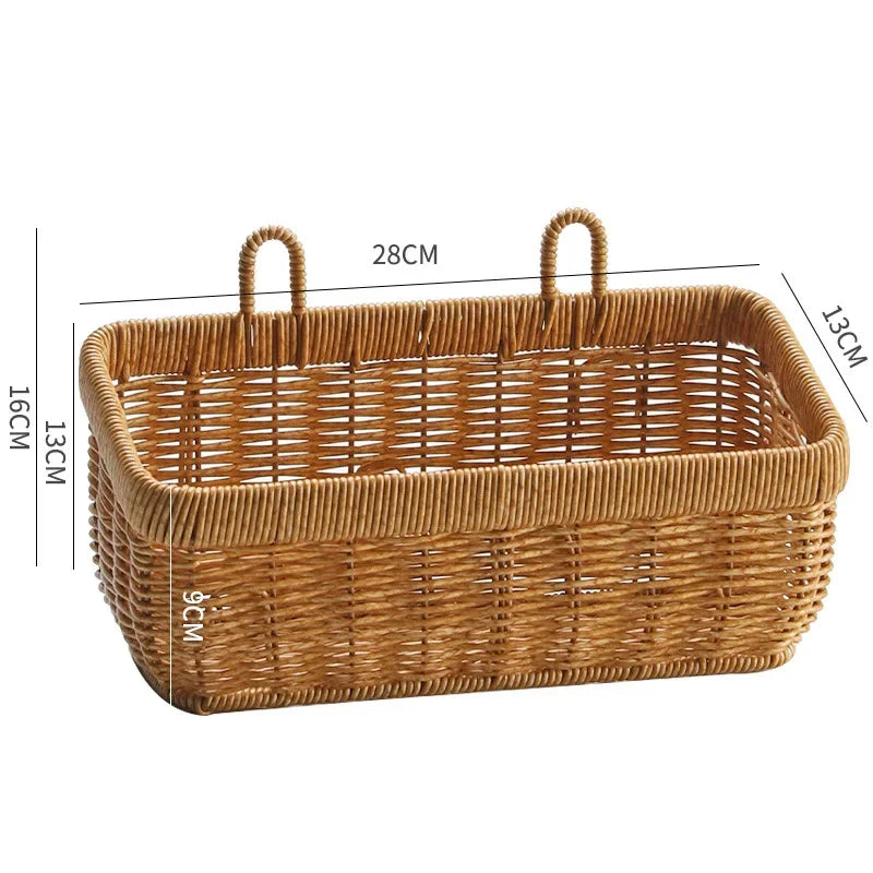 Handwoven Wall Hanging Storage Basket – Decorative Rattan Organizer for Kitchen, Living Room & Garden