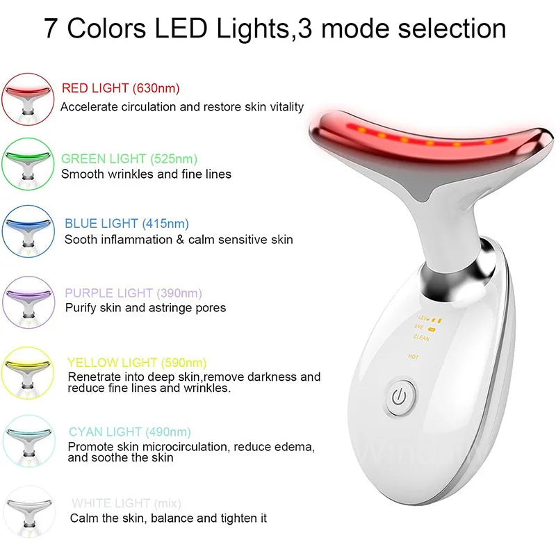 7 Colors LED Facial & Neck Massager – Anti-Aging & Skin Tightening Device