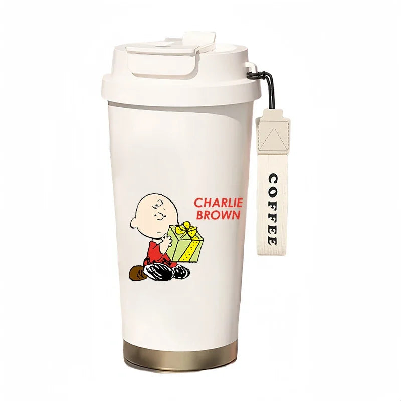 500ml Snoopy Thermos Bottle with Straw – Cute Cartoon Insulated Cup for Coffee, Tea & Milk