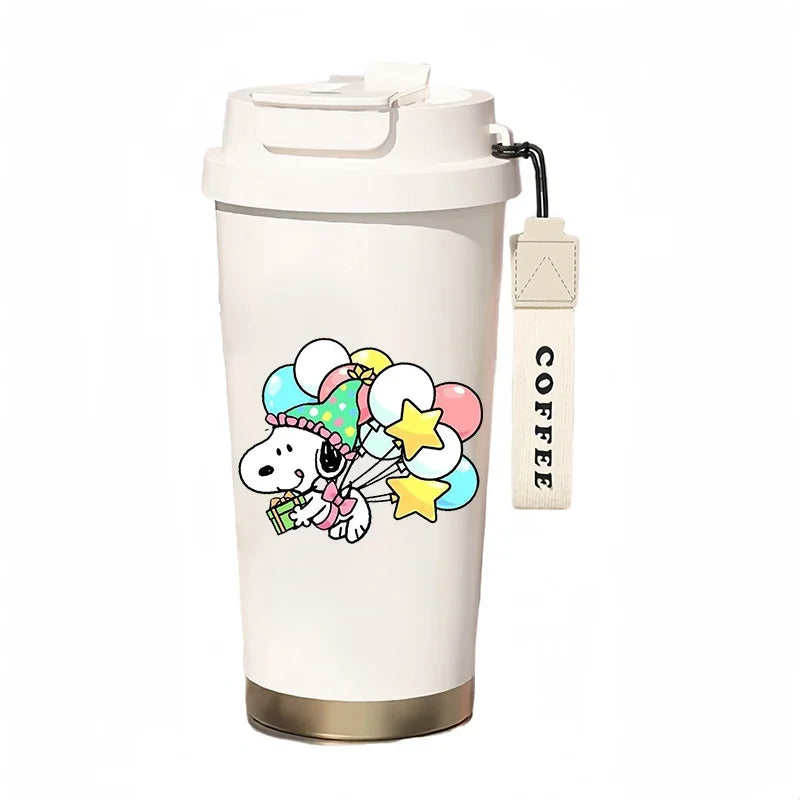 500ml Snoopy Thermos Bottle with Straw – Cute Cartoon Insulated Cup for Coffee, Tea & Milk