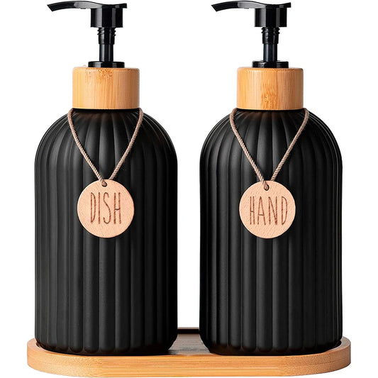 Luxury Black Soap Dispenser Set – Elegant Kitchen & Bathroom Bottles