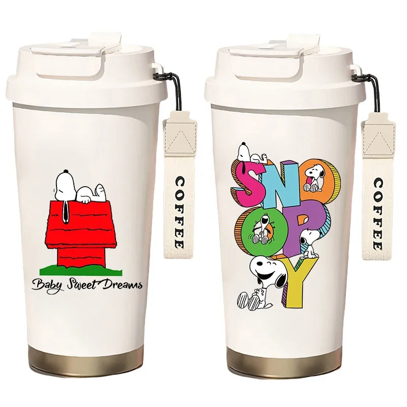 500ml Snoopy Thermos Bottle with Straw – Cute Cartoon Insulated Cup for Coffee, Tea & Milk