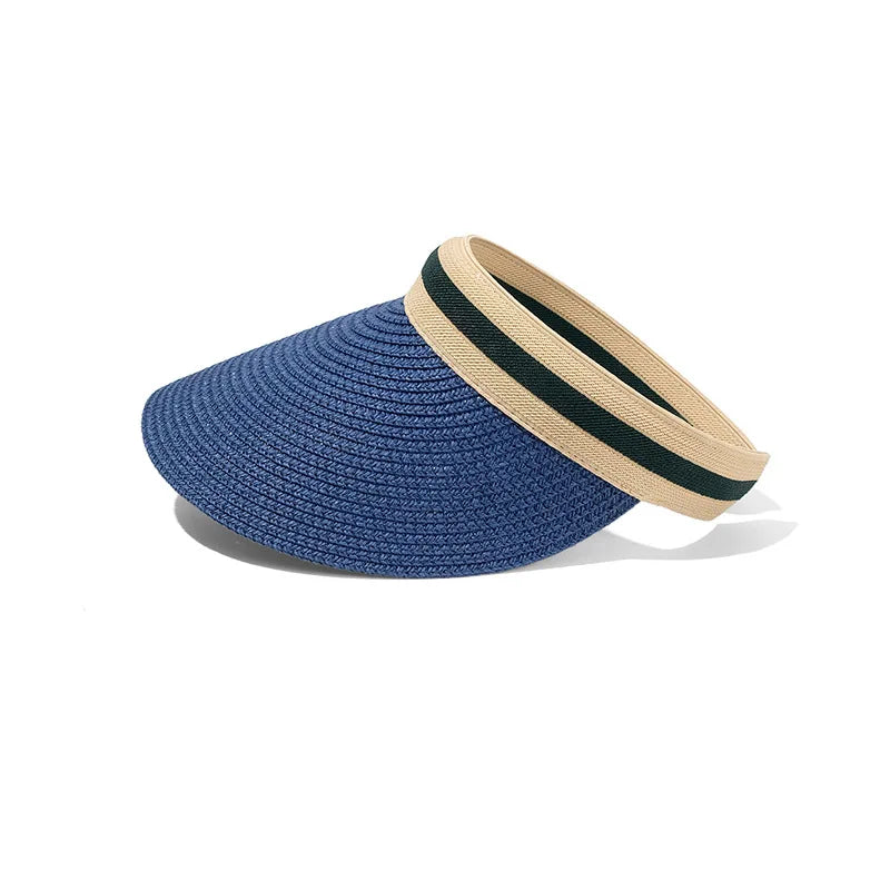 Summer Straw Sun Visor Hat – Adjustable Bowknot Design, Perfect for Beach & Casual Wear