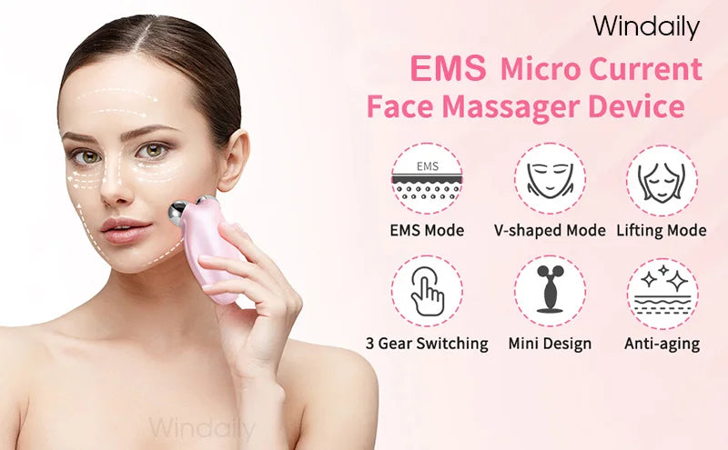 EMS Facial Lifting Massager – Microcurrent Face Roller for Skin Tightening, Anti-Aging & Wrinkle Reduction | Rejuvenating Beauty Device