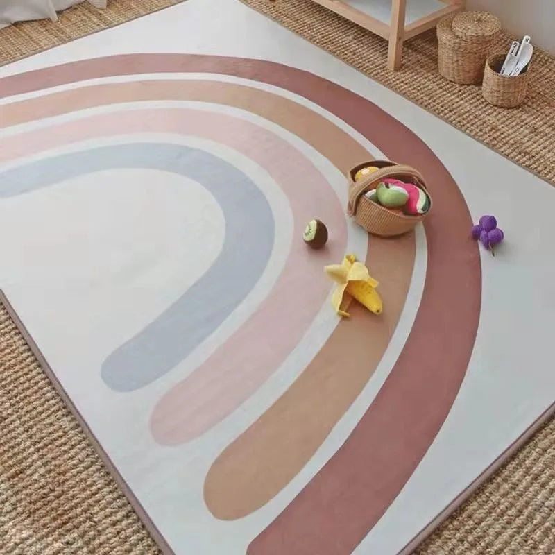 Rainbow Cartoon Kids Carpet – Soft, Non-Slip, Washable Rug