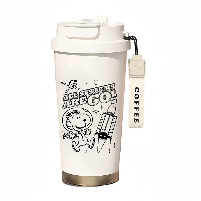 500ml Snoopy Thermos Bottle with Straw – Cute Cartoon Insulated Cup for Coffee, Tea & Milk