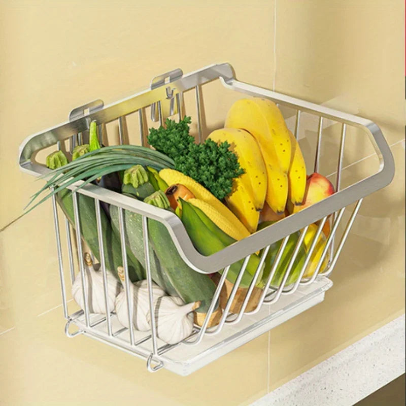 Wall-Mounted Kitchen Storage Basket – Stainless Steel Fruit & Vegetable Organizer