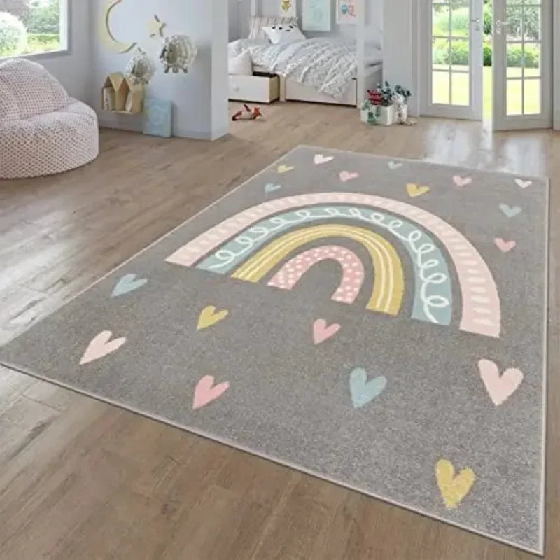 Rainbow Cartoon Kids Carpet – Soft, Non-Slip, Washable Rug