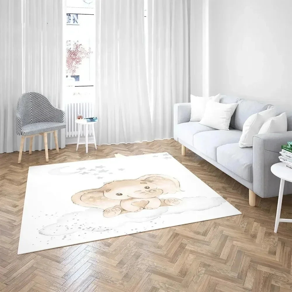 Rainbow Cartoon Kids Carpet – Soft, Non-Slip, Washable Rug