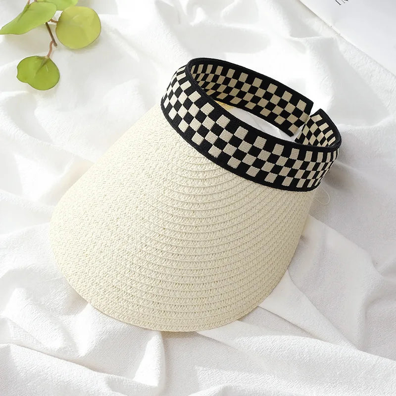 Summer Straw Sun Visor Hat – Adjustable Bowknot Design, Perfect for Beach & Casual Wear