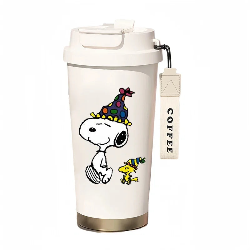 500ml Snoopy Thermos Bottle with Straw – Cute Cartoon Insulated Cup for Coffee, Tea & Milk