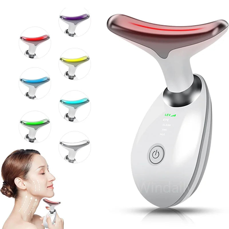 7 Colors LED Facial & Neck Massager – Anti-Aging & Skin Tightening Device