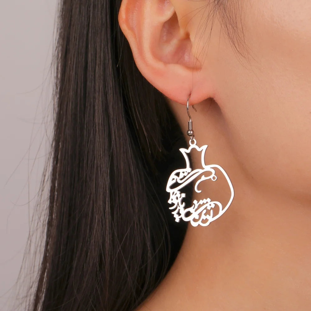 Persian Pomegranate “Eshgh” Earrings – Golden Stainless Steel Dangle Design