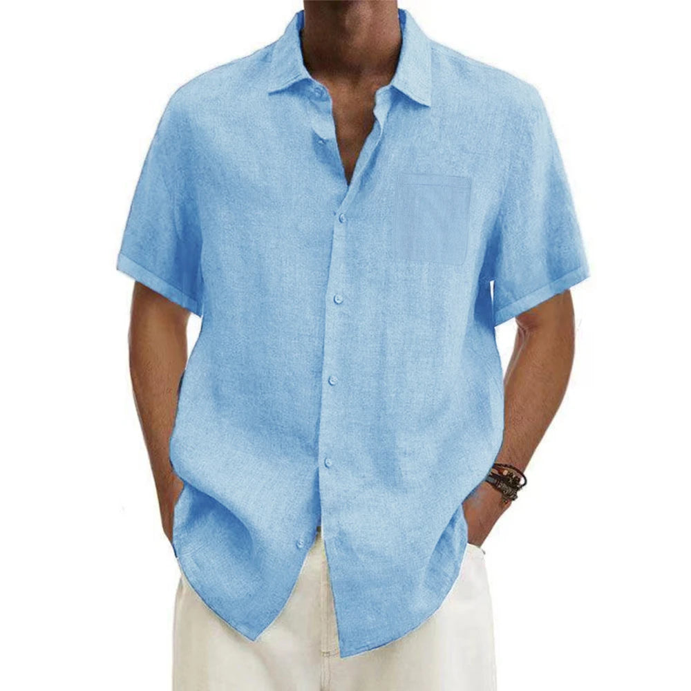 Men’s Cotton Linen Short Sleeve Shirt – Lightweight Summer Casual Button-Up | Breathable Beach & Vacation Style