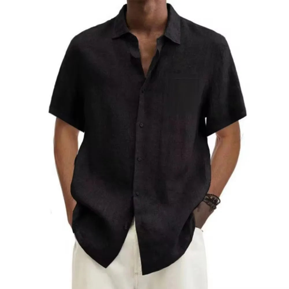 Men’s Cotton Linen Short Sleeve Shirt – Lightweight Summer Casual Button-Up | Breathable Beach & Vacation Style