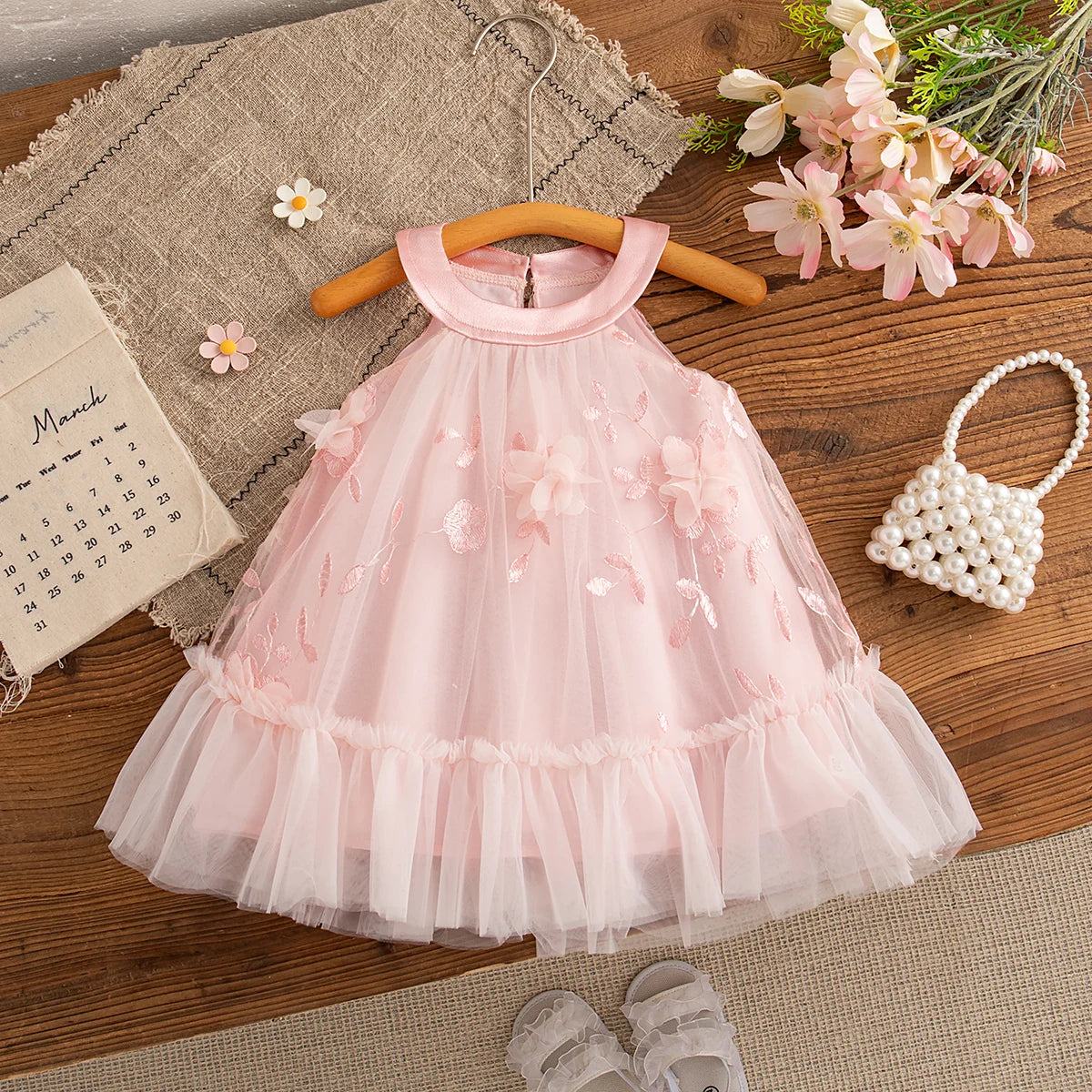 Baby Girl Summer Dress – Sleeveless Floral Mesh Dress
