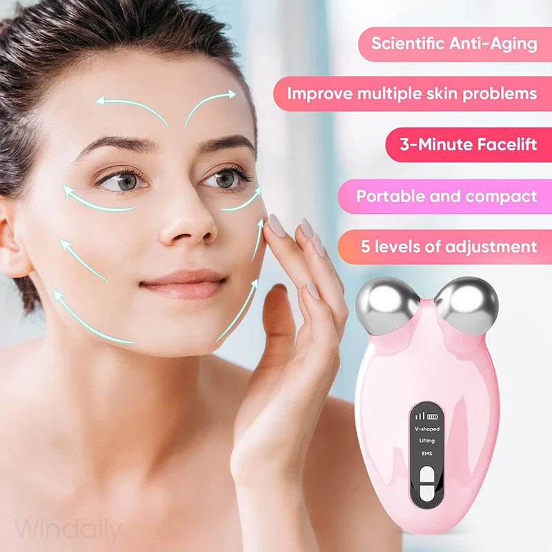 EMS Facial Lifting Massager – Microcurrent Face Roller for Skin Tightening, Anti-Aging & Wrinkle Reduction | Rejuvenating Beauty Device