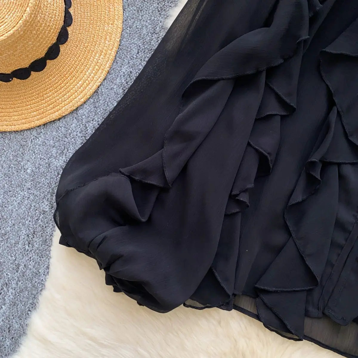 Women’s Semi-Sheer Blouse – Casual Fairy Style, Long Sleeve Top