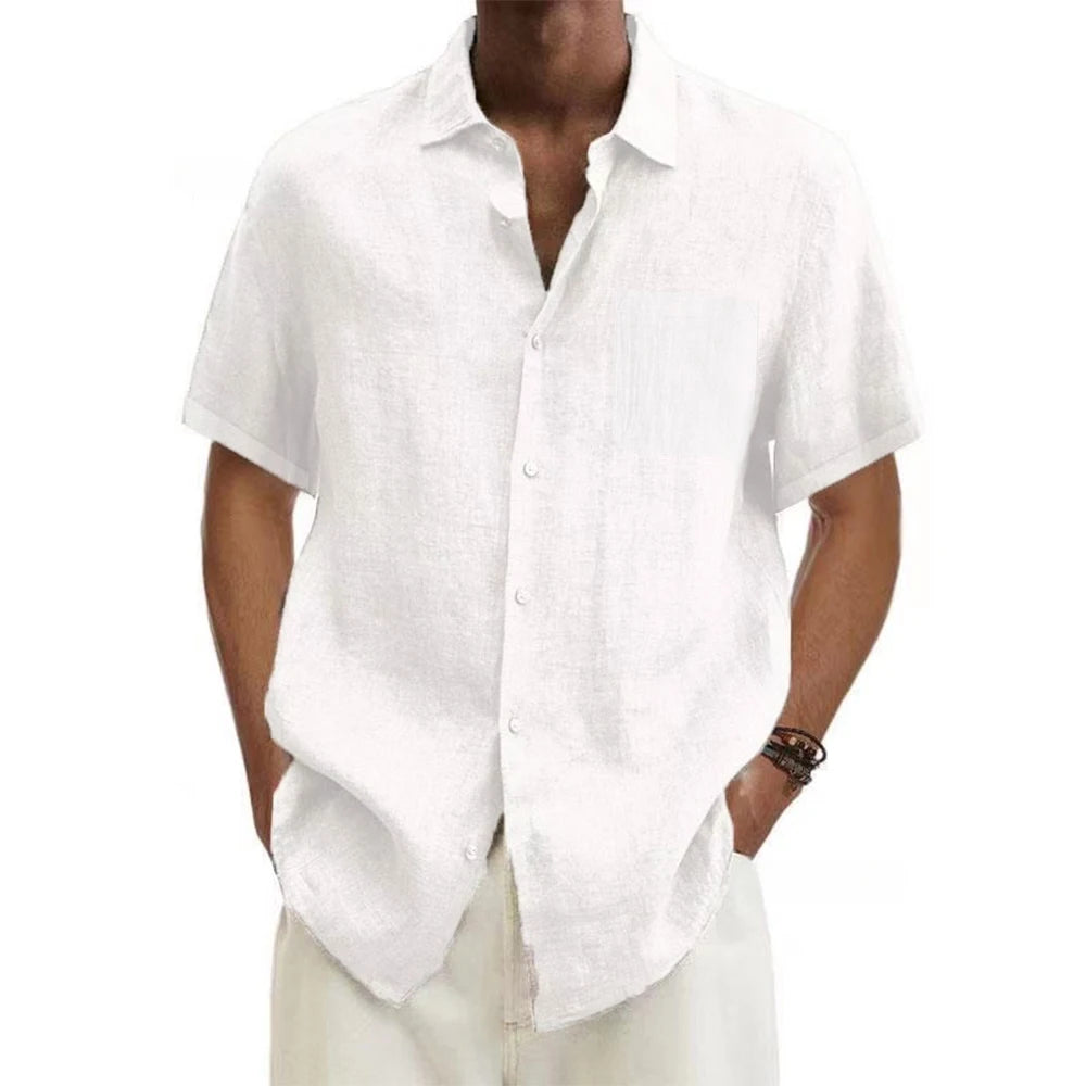 Men’s Cotton Linen Short Sleeve Shirt – Lightweight Summer Casual Button-Up | Breathable Beach & Vacation Style