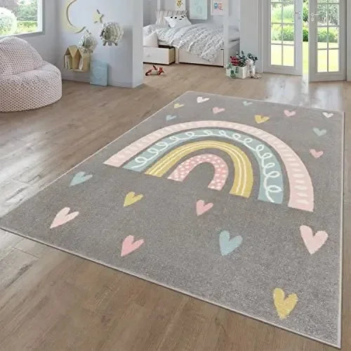 Rainbow Cartoon Kids Carpet – Soft, Non-Slip, Washable Rug
