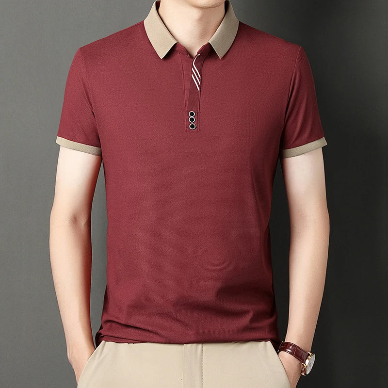 Men’s Classic Polo Shirt – Solid Color Short Sleeve Top | Soft Breathable Cotton Blend for Business & Casual Style