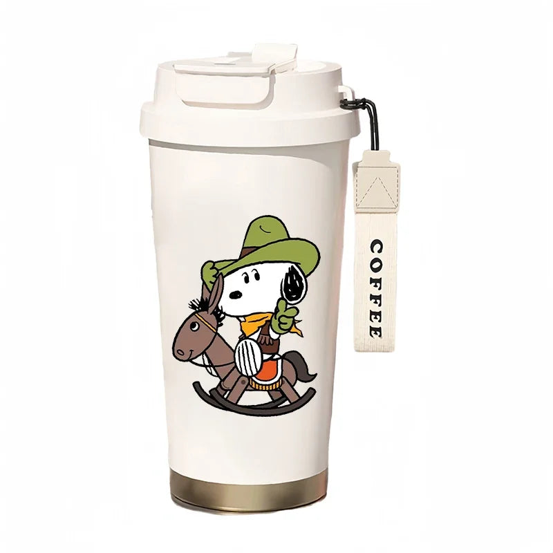 500ml Snoopy Thermos Bottle with Straw – Cute Cartoon Insulated Cup for Coffee, Tea & Milk
